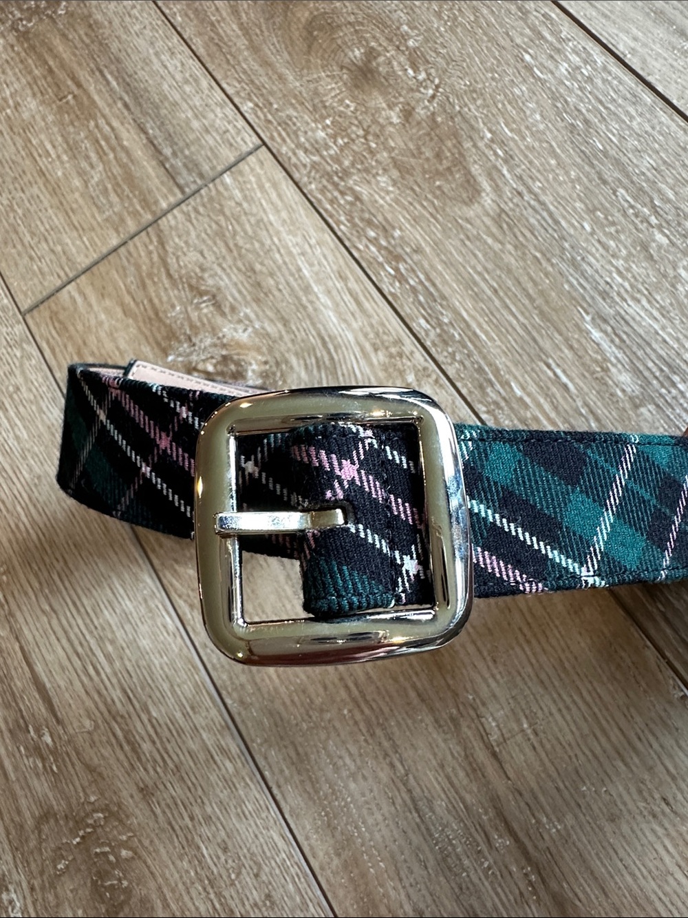 NWOT Ann Taylor Green Black Pink Plaid Preppy Belt Size Small
